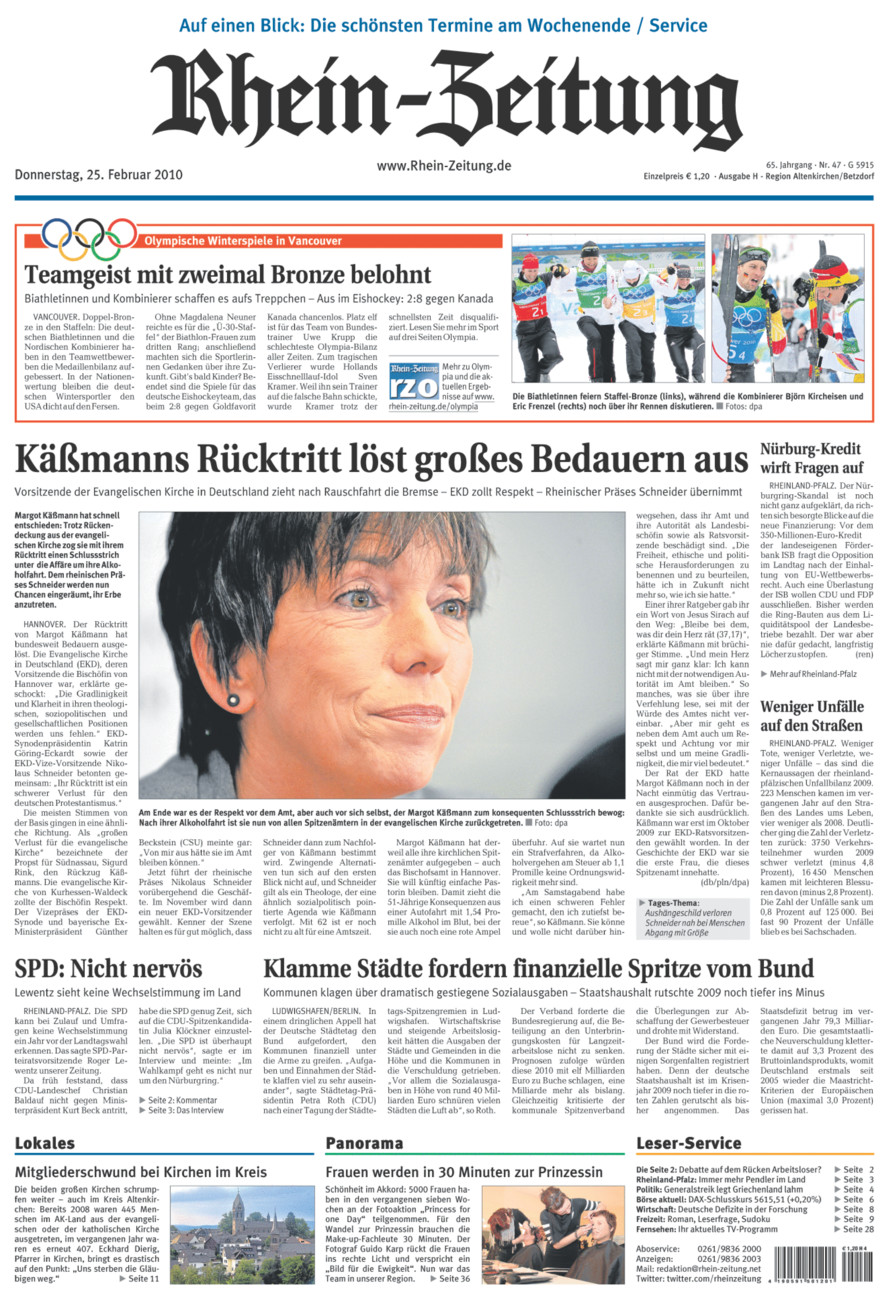 Rhein-Zeitung Kreis Altenkirchen vom Donnerstag, 25.02.2010