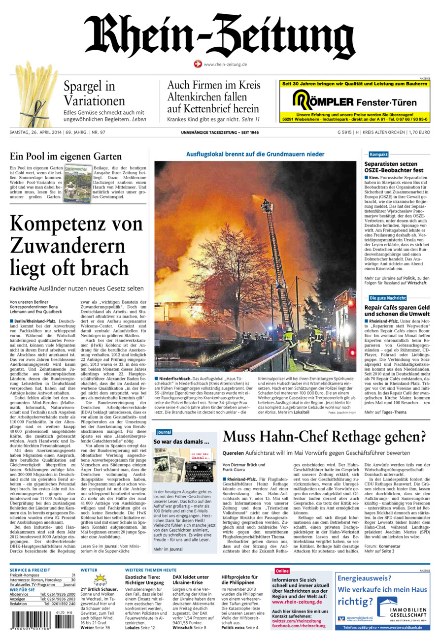 Rhein-Zeitung Kreis Altenkirchen vom Samstag, 26.04.2014