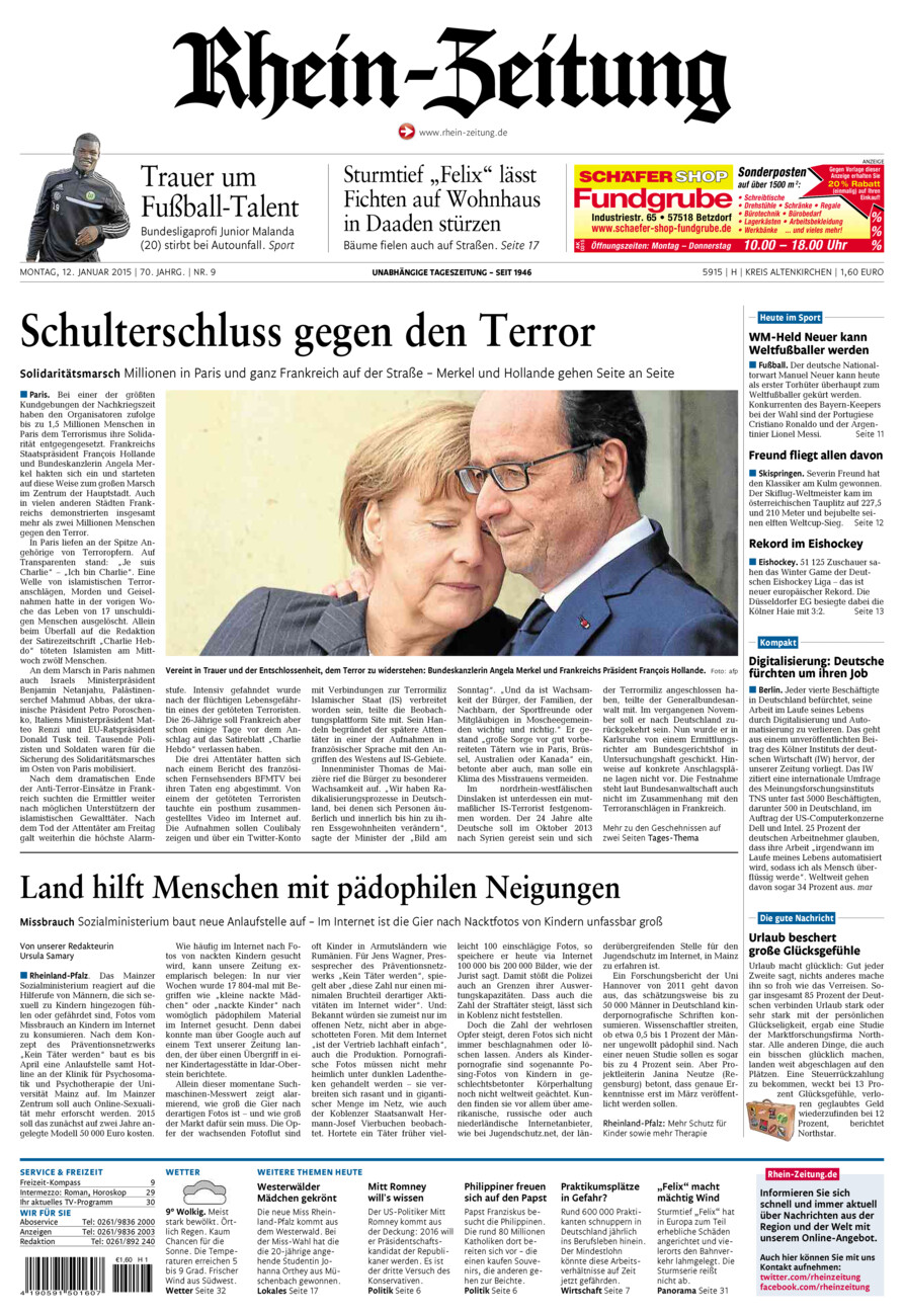 Rhein-Zeitung Kreis Altenkirchen vom Montag, 12.01.2015