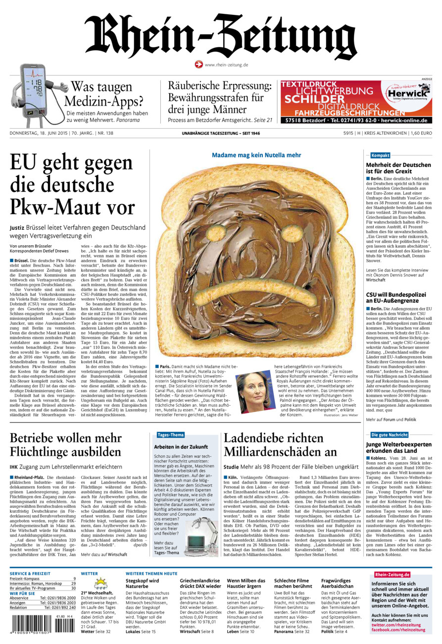 Rhein-Zeitung Kreis Altenkirchen vom Donnerstag, 18.06.2015