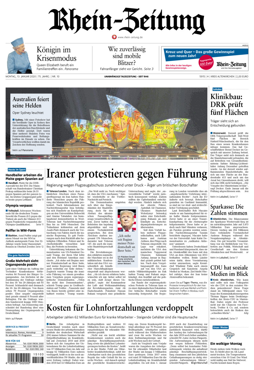 Rhein-Zeitung Kreis Altenkirchen vom Montag, 13.01.2020