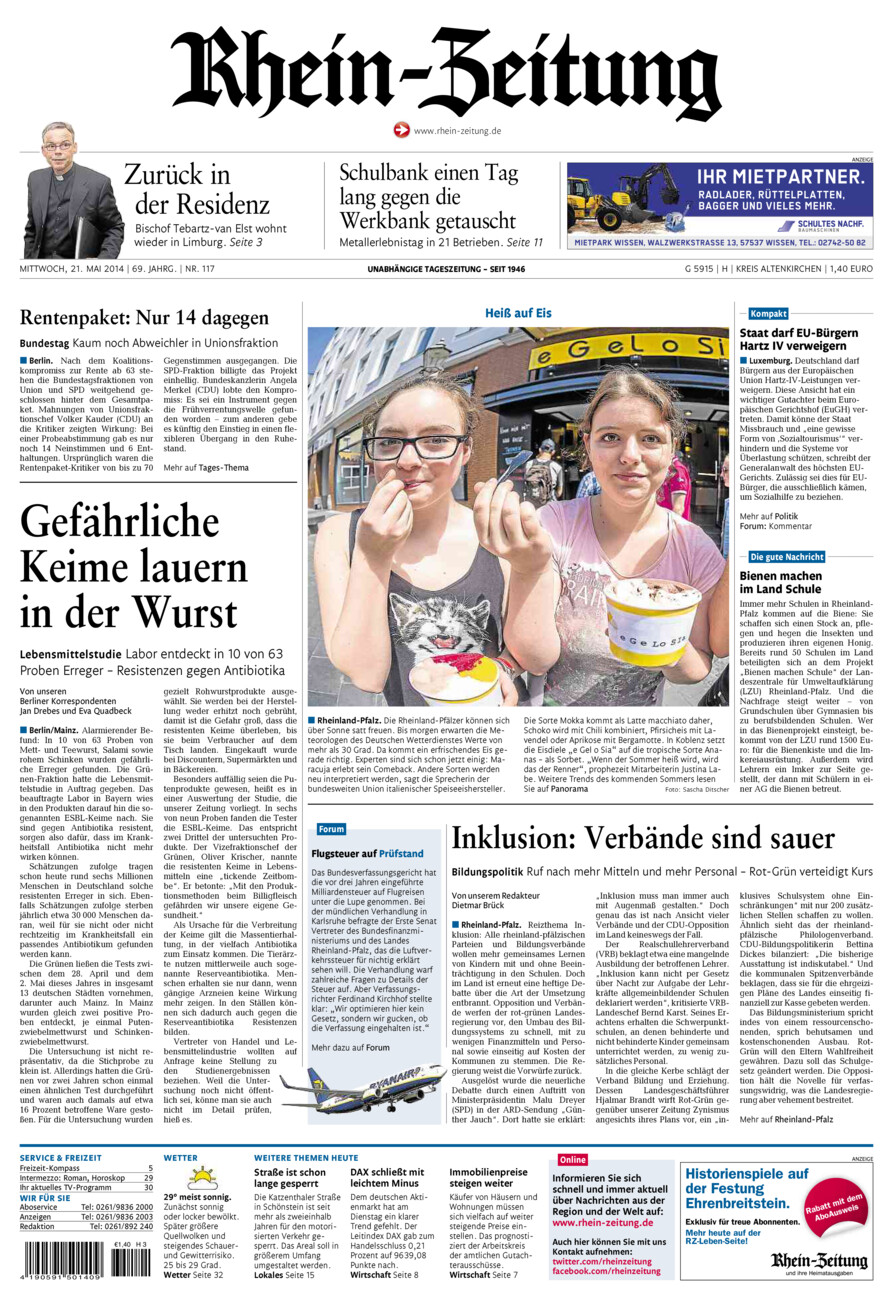 Rhein-Zeitung Kreis Altenkirchen vom Mittwoch, 21.05.2014