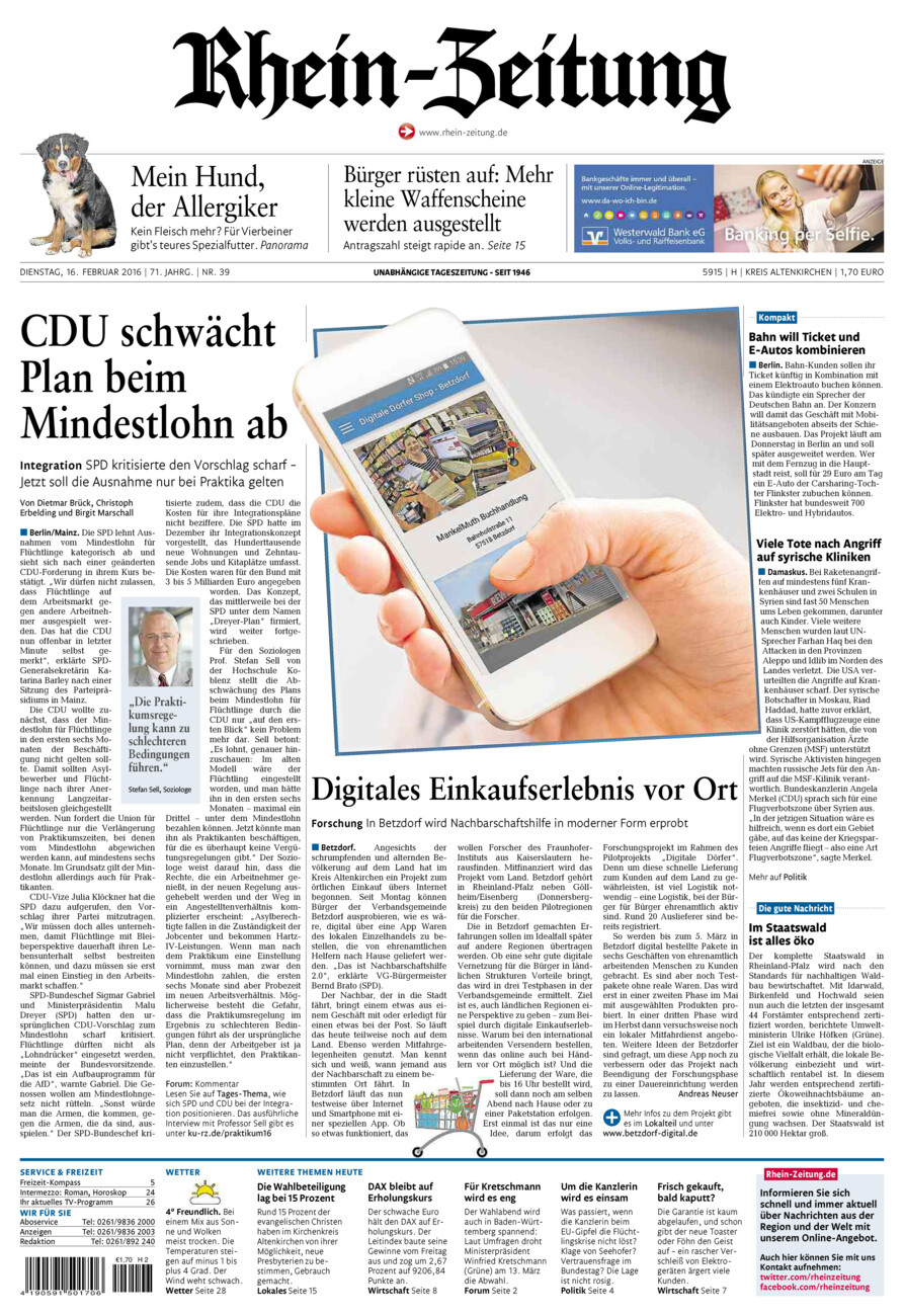 Rhein-Zeitung Kreis Altenkirchen vom Dienstag, 16.02.2016