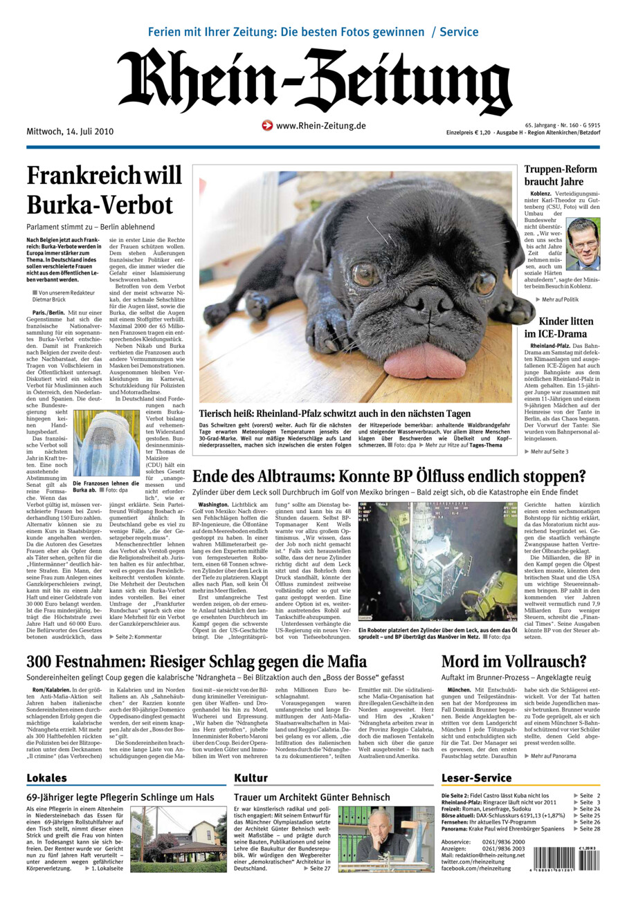 Rhein-Zeitung Kreis Altenkirchen vom Mittwoch, 14.07.2010