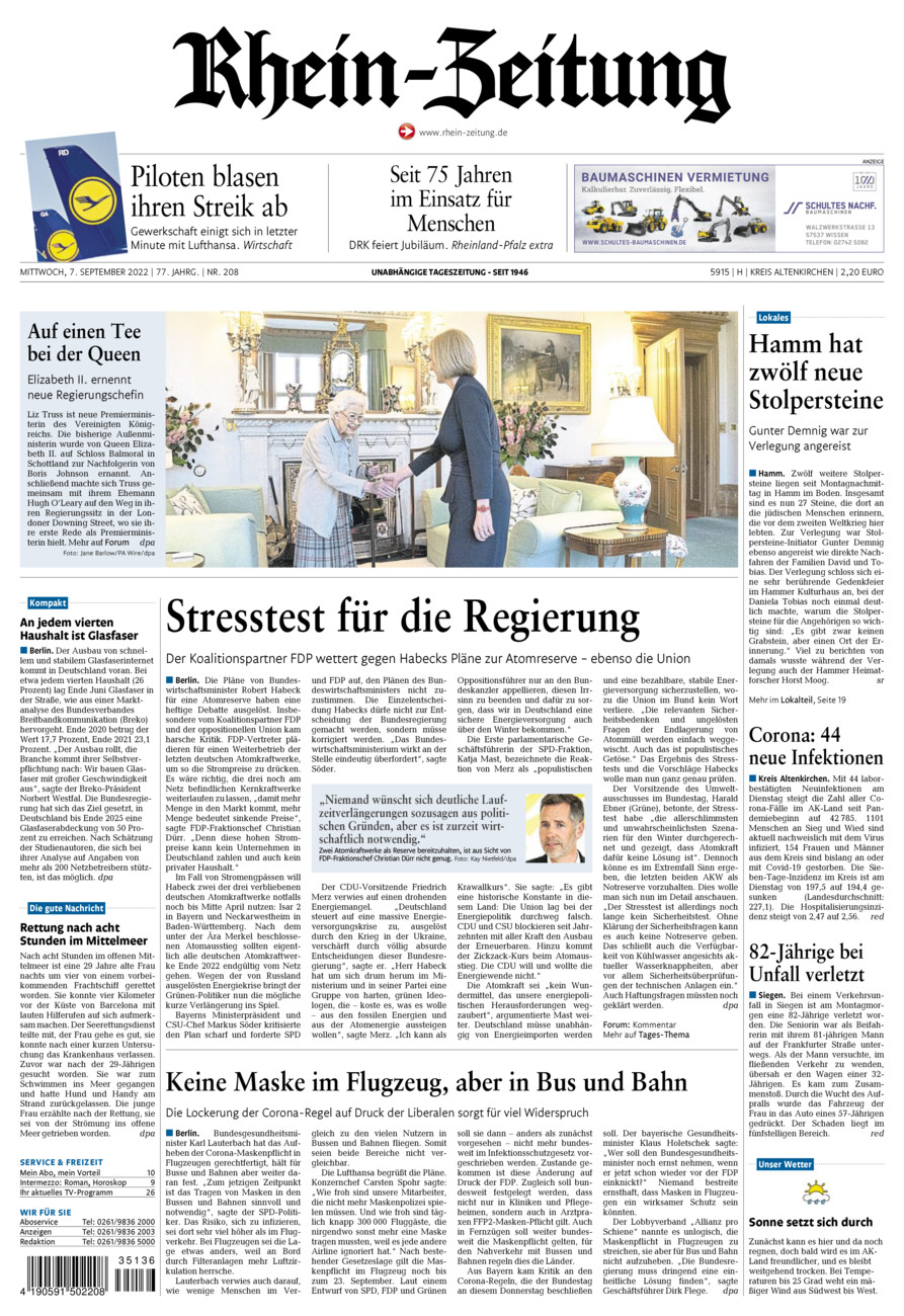 Rhein-Zeitung Kreis Altenkirchen vom Mittwoch, 07.09.2022