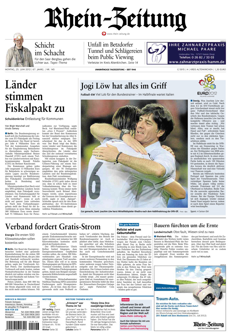 Rhein-Zeitung Kreis Altenkirchen vom Montag, 25.06.2012