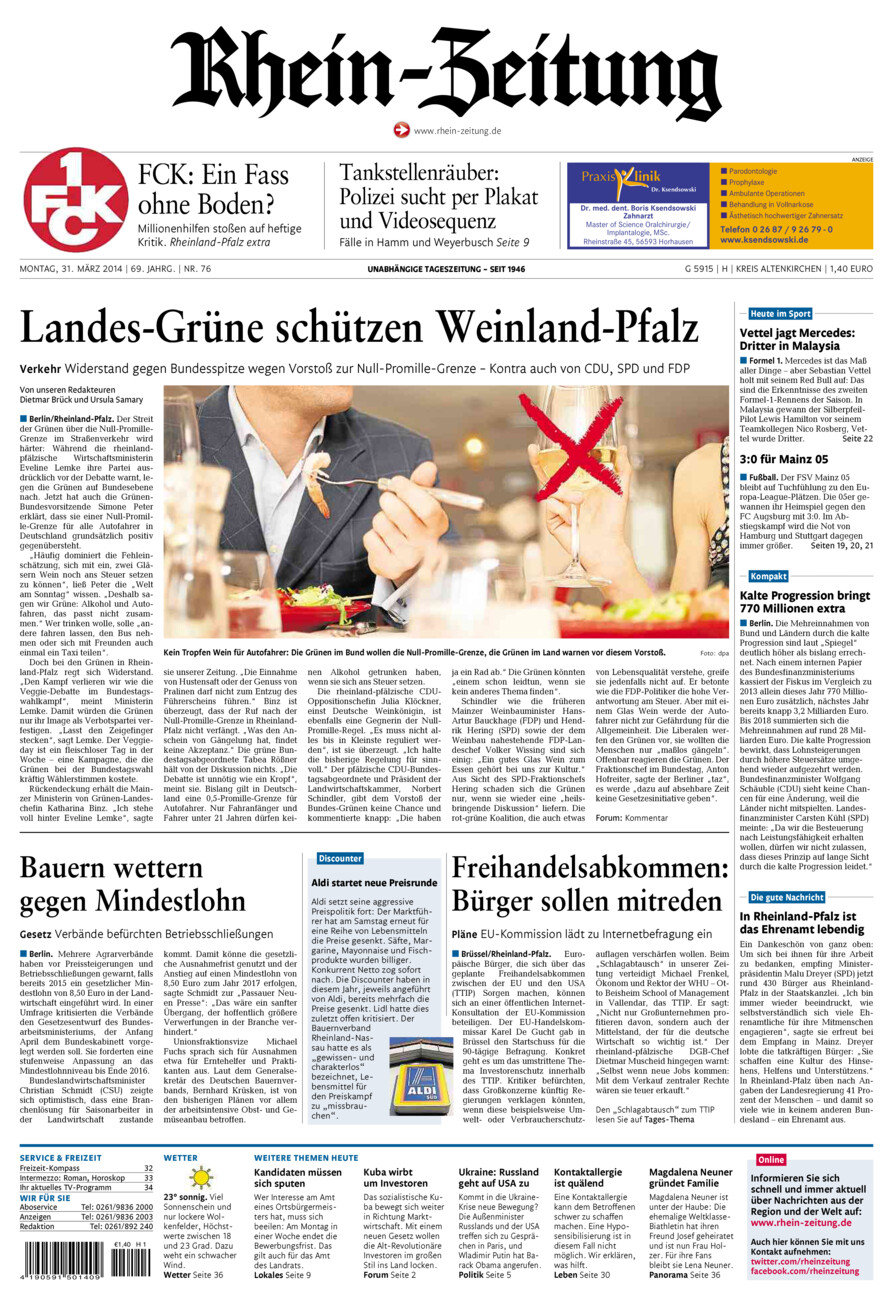 Rhein-Zeitung Kreis Altenkirchen vom Montag, 31.03.2014