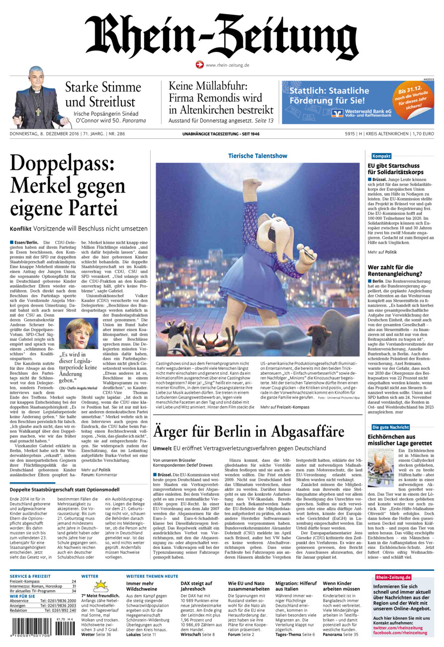 Rhein-Zeitung Kreis Altenkirchen vom Donnerstag, 08.12.2016