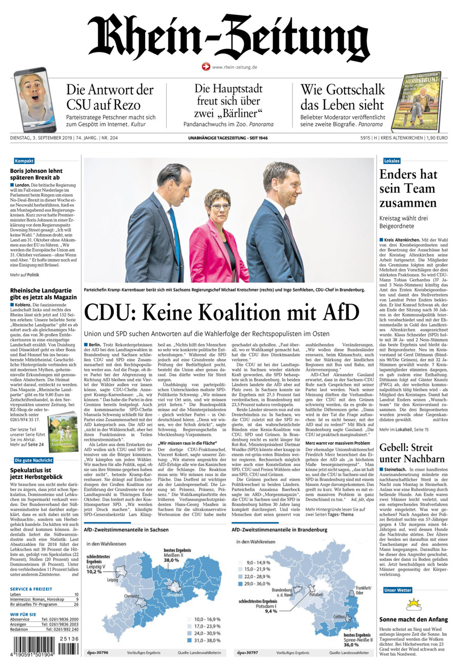 Rhein-Zeitung Kreis Altenkirchen vom Dienstag, 03.09.2019