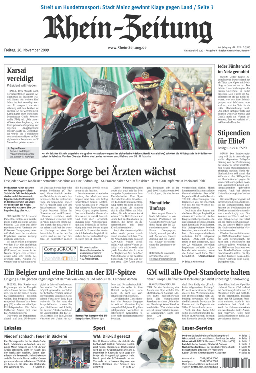 Rhein-Zeitung Kreis Altenkirchen vom Freitag, 20.11.2009