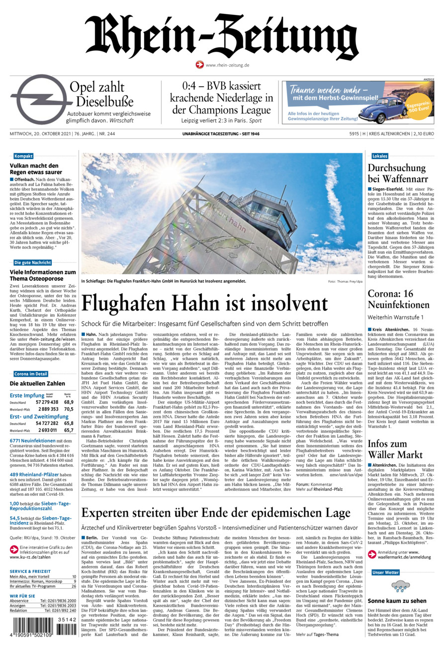Rhein-Zeitung Kreis Altenkirchen vom Mittwoch, 20.10.2021