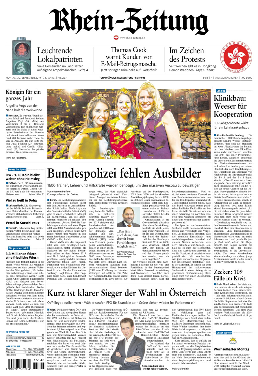 Rhein-Zeitung Kreis Altenkirchen vom Montag, 30.09.2019