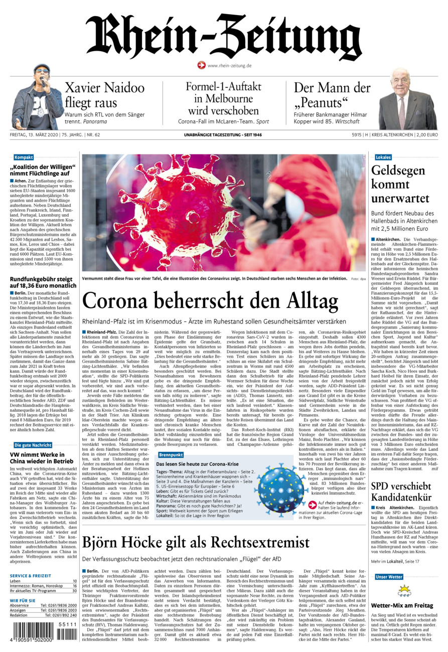 Rhein-Zeitung Kreis Altenkirchen vom Freitag, 13.03.2020