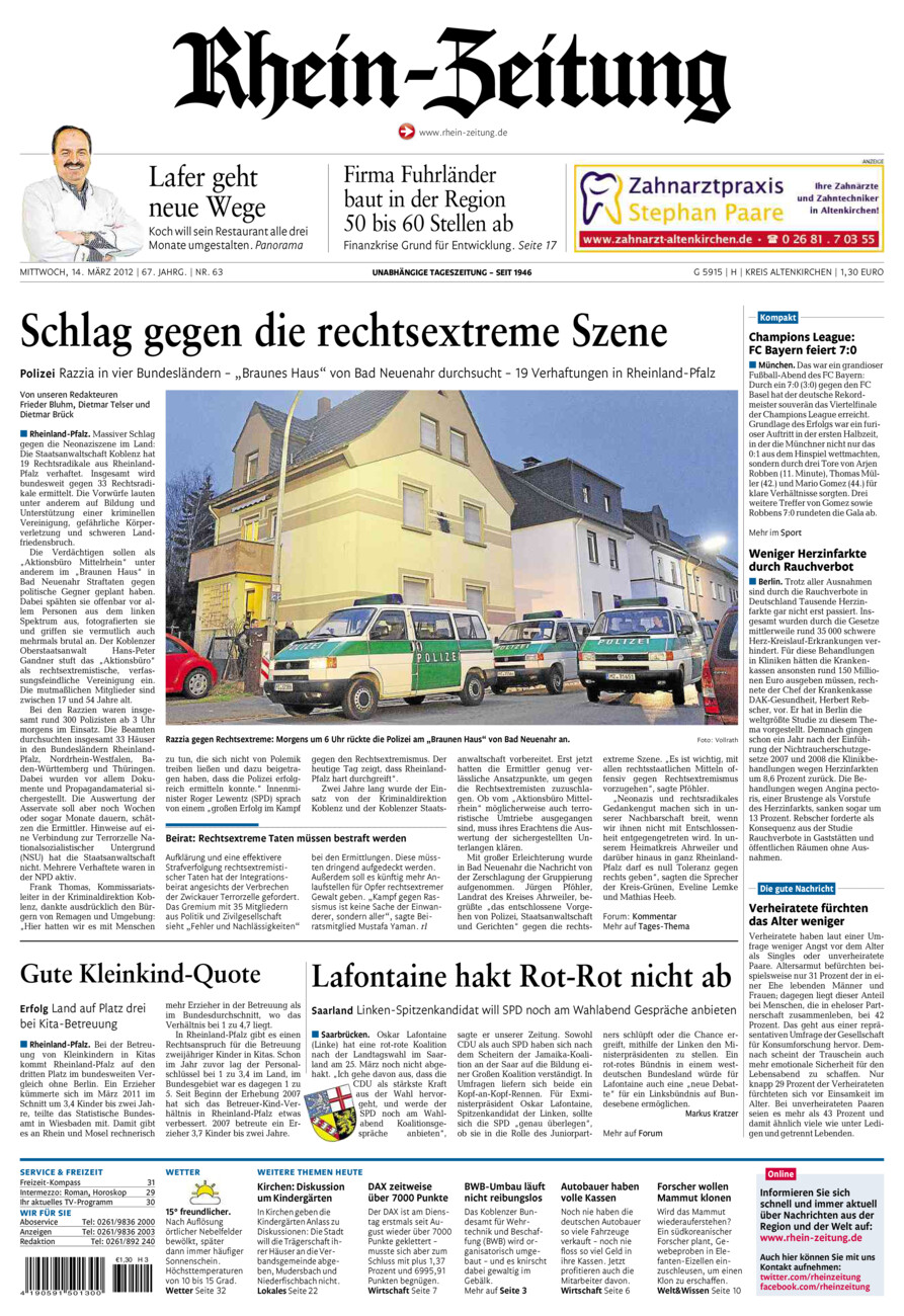Rhein-Zeitung Kreis Altenkirchen vom Mittwoch, 14.03.2012
