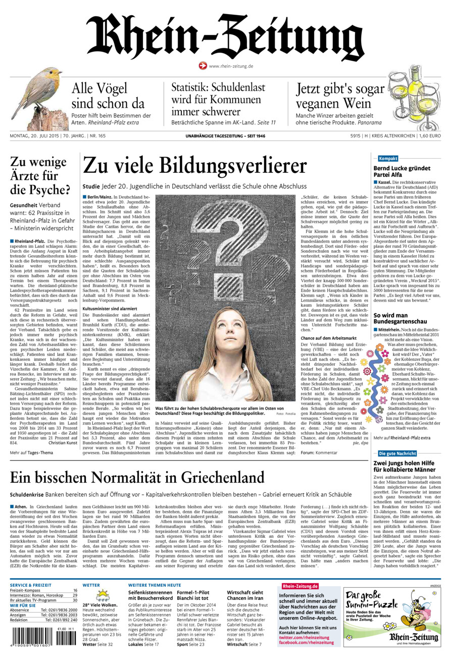 Rhein-Zeitung Kreis Altenkirchen vom Montag, 20.07.2015