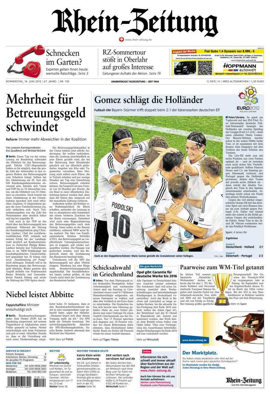 Rhein-Zeitung Kreis Altenkirchen vom Donnerstag, 14.06.2012