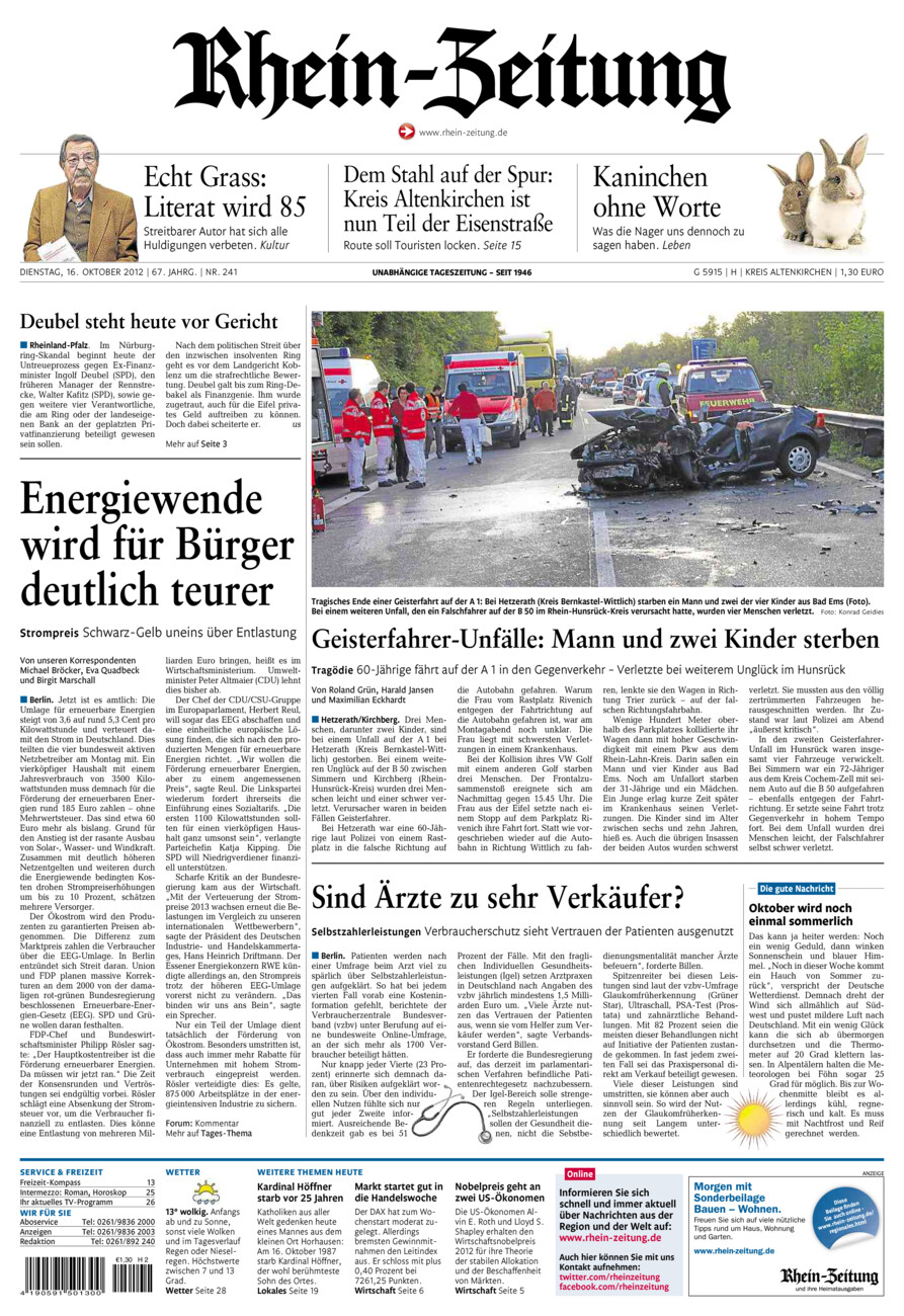 Rhein-Zeitung Kreis Altenkirchen vom Dienstag, 16.10.2012