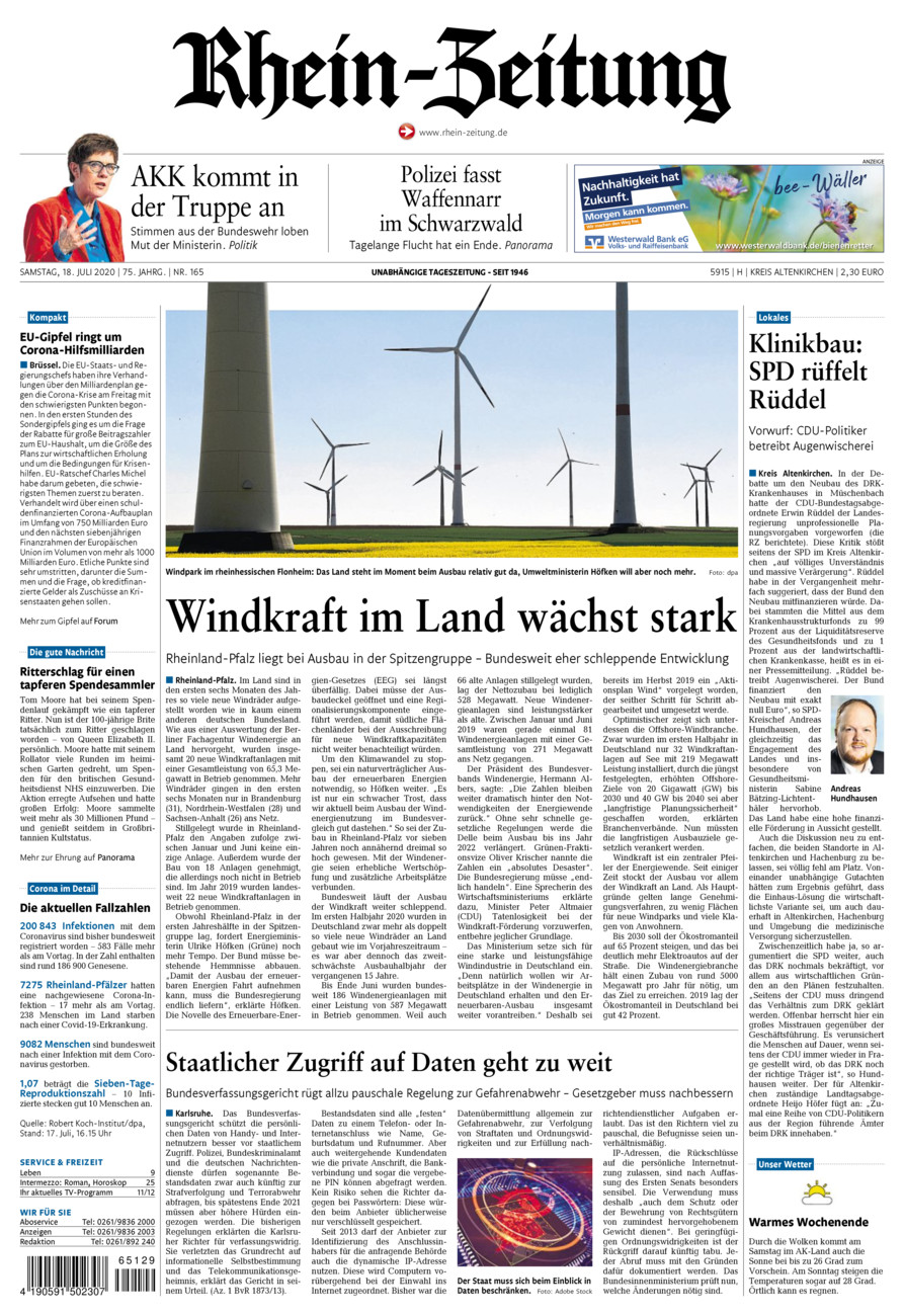 Rhein-Zeitung Kreis Altenkirchen vom Samstag, 18.07.2020