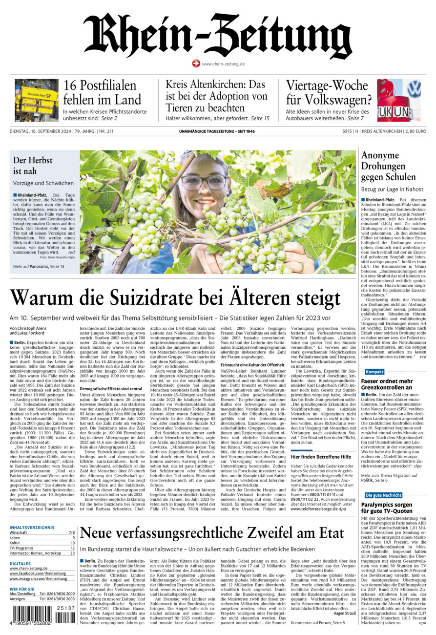 Rhein-Zeitung Kreis Altenkirchen vom Dienstag, 10.09.2024