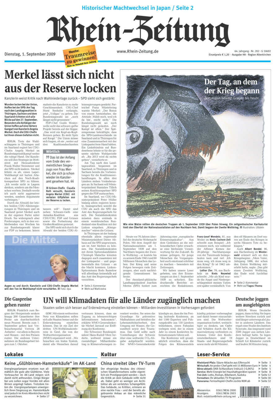 Rhein-Zeitung Kreis Altenkirchen vom Dienstag, 01.09.2009
