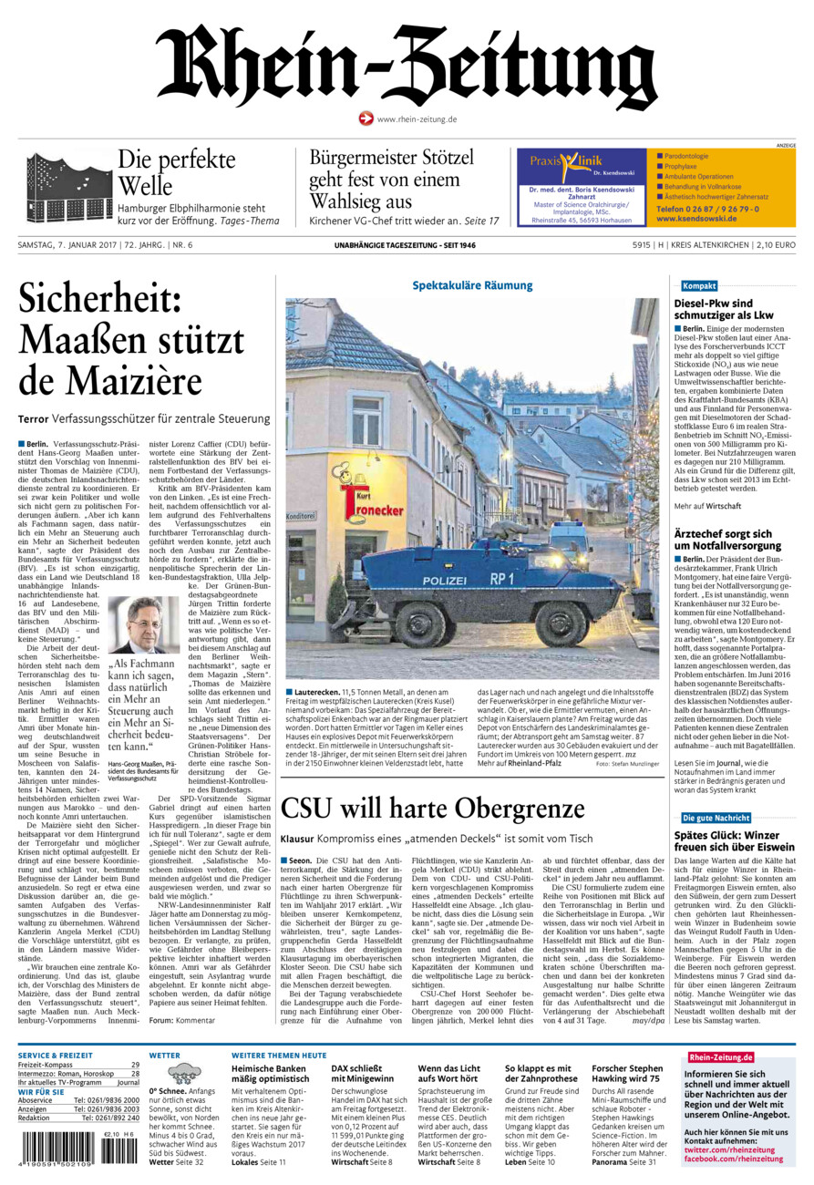 Rhein-Zeitung Kreis Altenkirchen vom Samstag, 07.01.2017