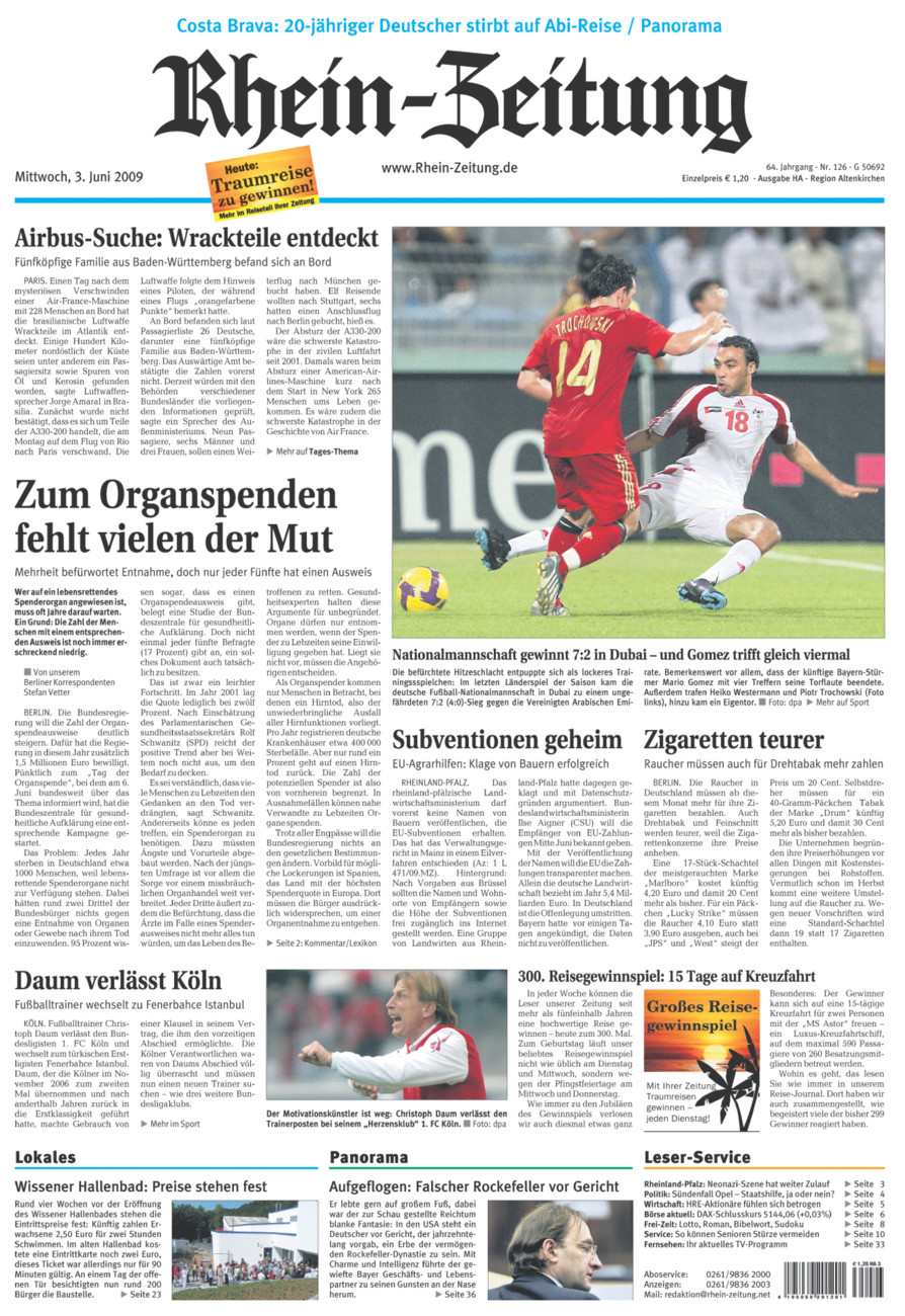 Rhein-Zeitung Kreis Altenkirchen vom Mittwoch, 03.06.2009