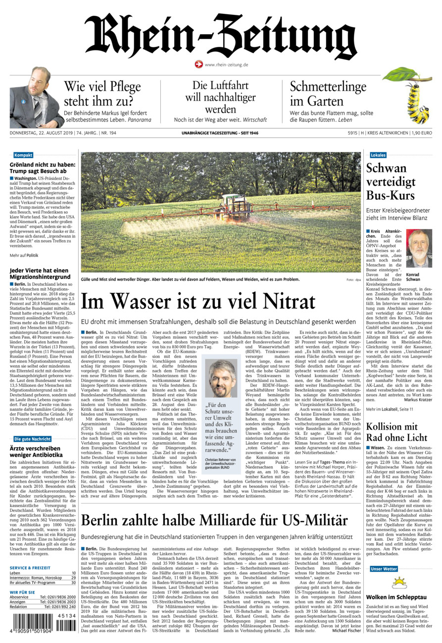 Rhein-Zeitung Kreis Altenkirchen vom Donnerstag, 22.08.2019