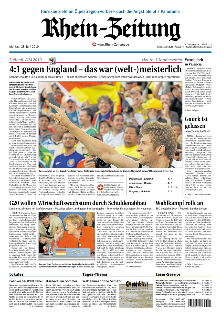 Rhein-Zeitung Kreis Altenkirchen vom Montag, 28.06.2010