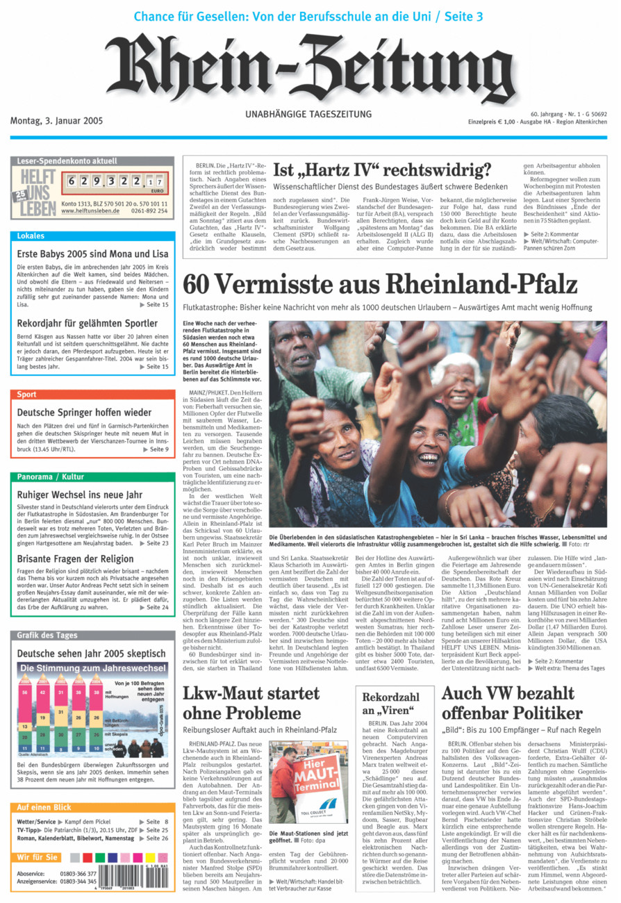 Rhein-Zeitung Kreis Altenkirchen vom Montag, 03.01.2005