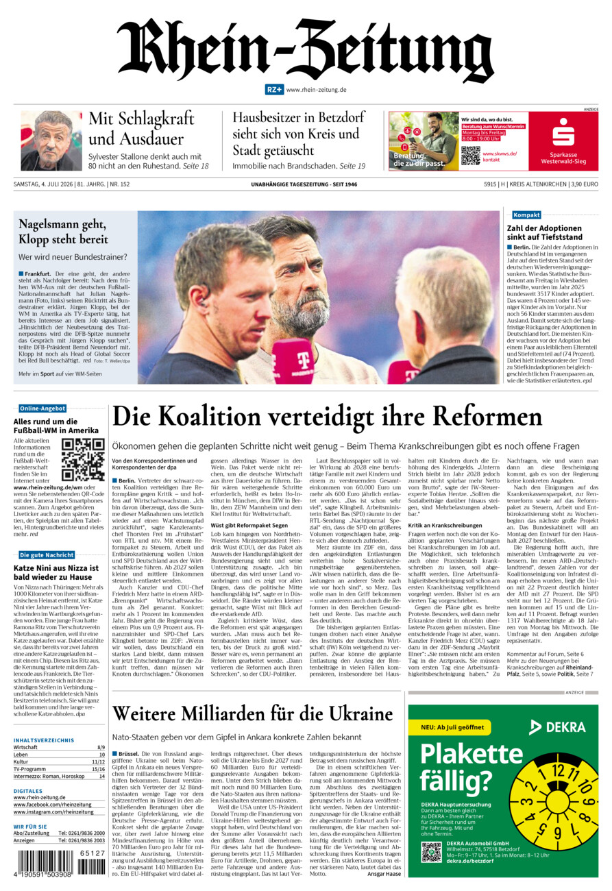 Rhein-Zeitung Kreis Altenkirchen vom Samstag, 04.07.2026