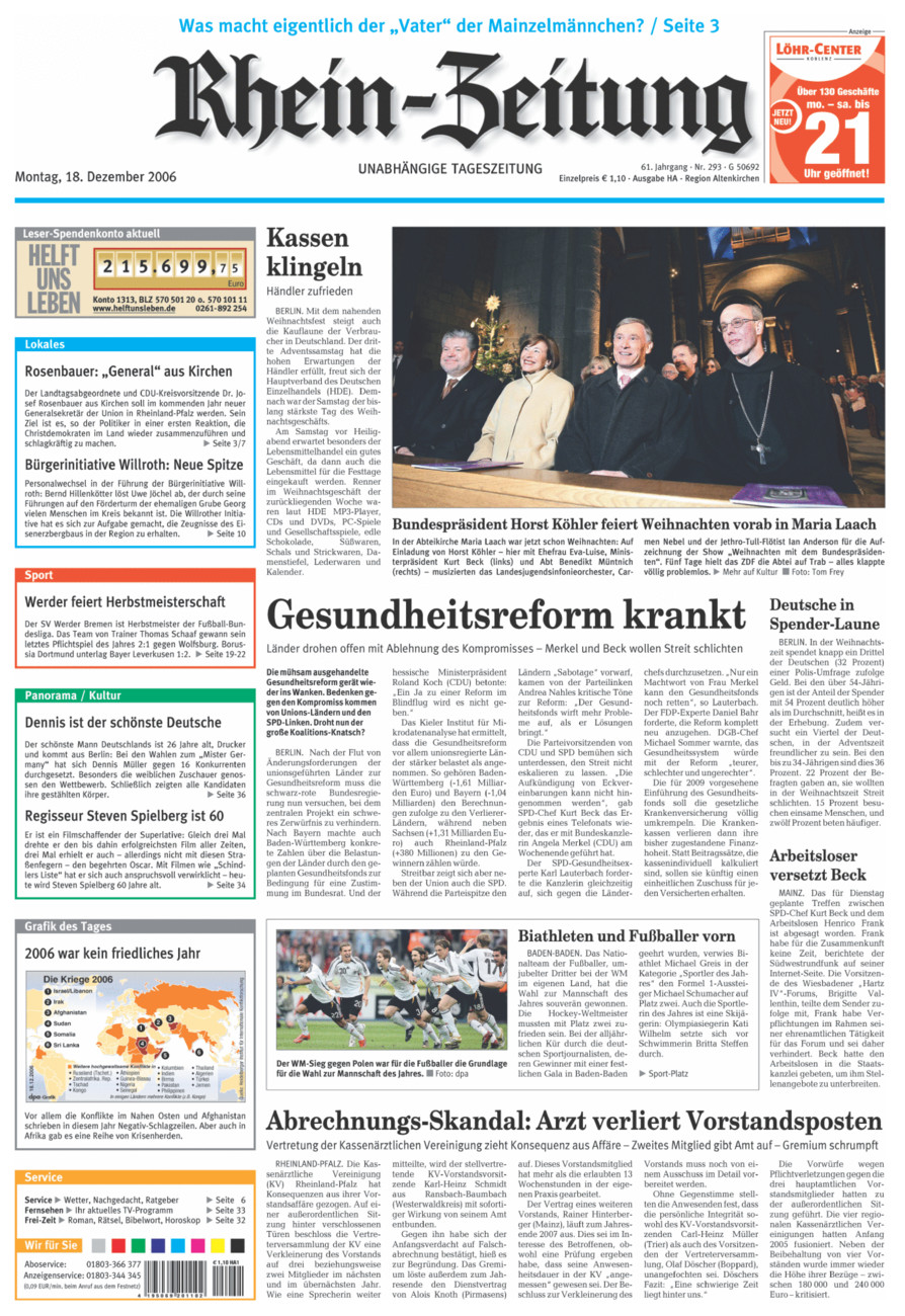 Rhein-Zeitung Kreis Altenkirchen vom Montag, 18.12.2006