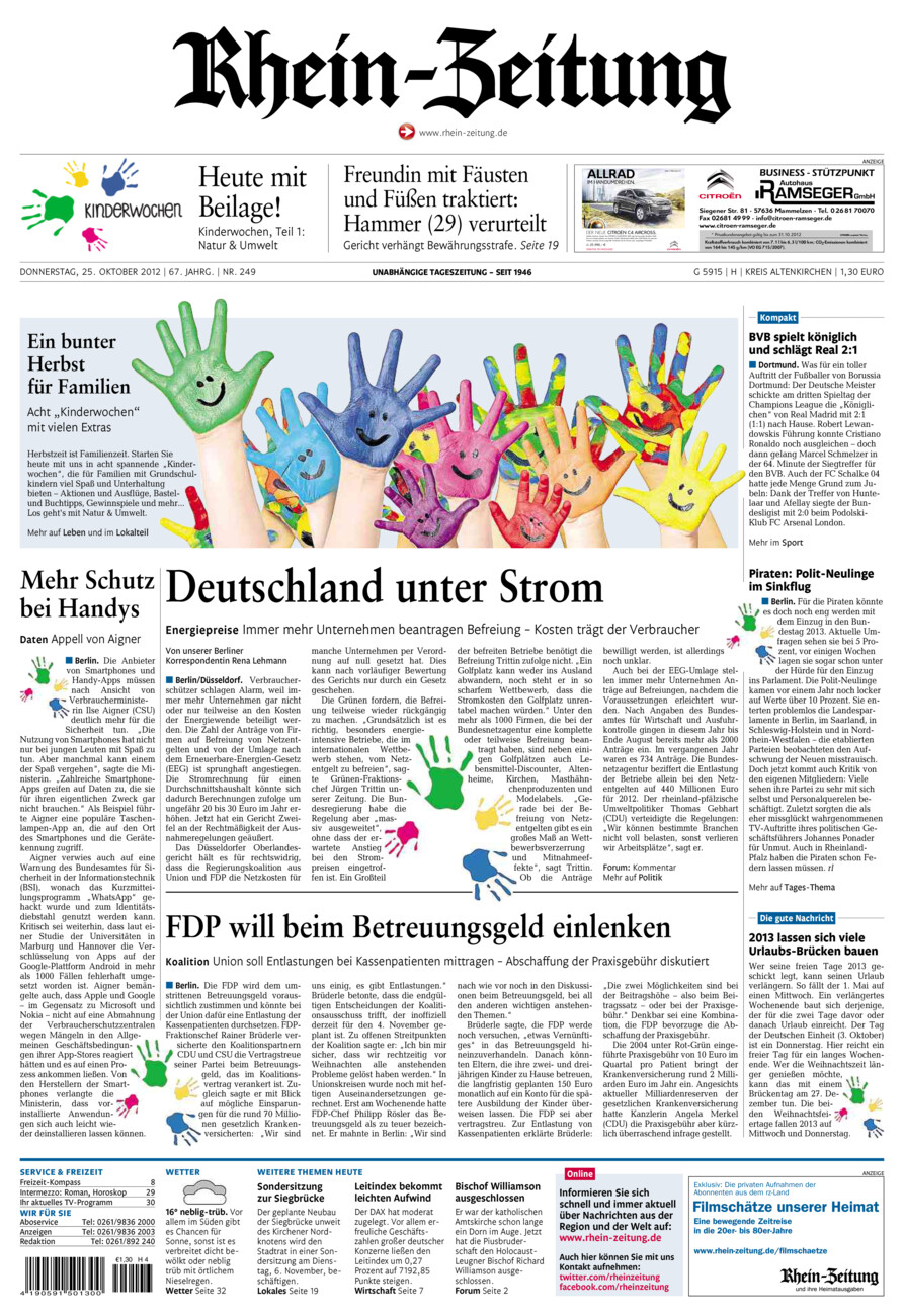 Rhein-Zeitung Kreis Altenkirchen vom Donnerstag, 25.10.2012