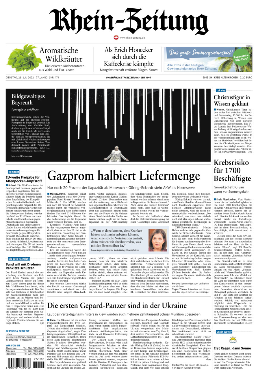 Rhein-Zeitung Kreis Altenkirchen vom Dienstag, 26.07.2022