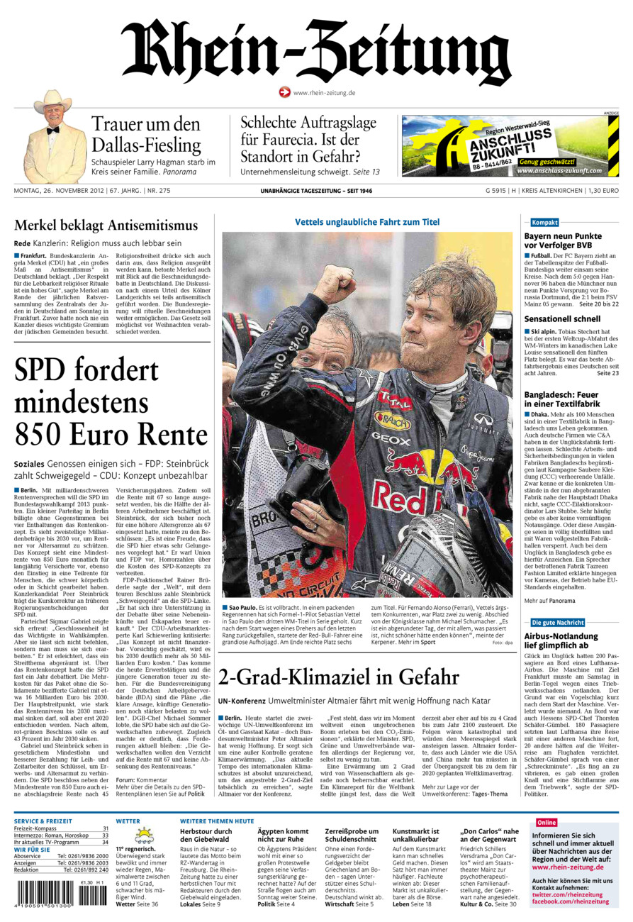 Rhein-Zeitung Kreis Altenkirchen vom Montag, 26.11.2012