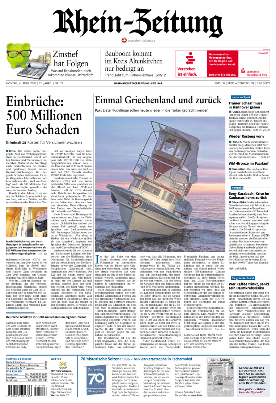 Rhein-Zeitung Kreis Altenkirchen vom Montag, 04.04.2016