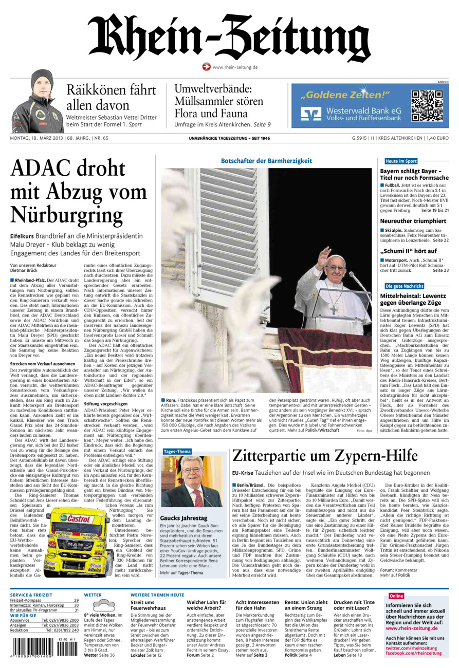Rhein-Zeitung Kreis Altenkirchen vom Montag, 18.03.2013