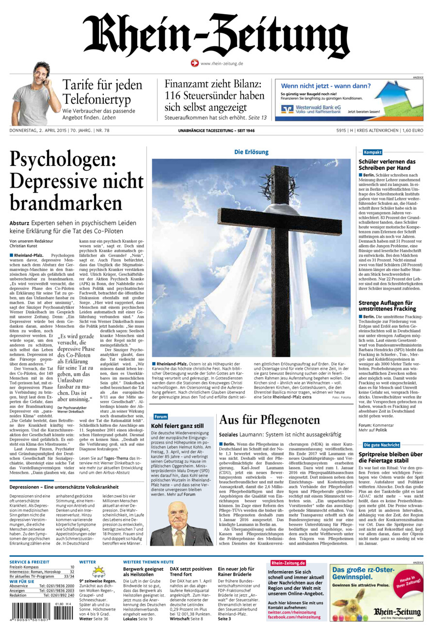 Rhein-Zeitung Kreis Altenkirchen vom Donnerstag, 02.04.2015