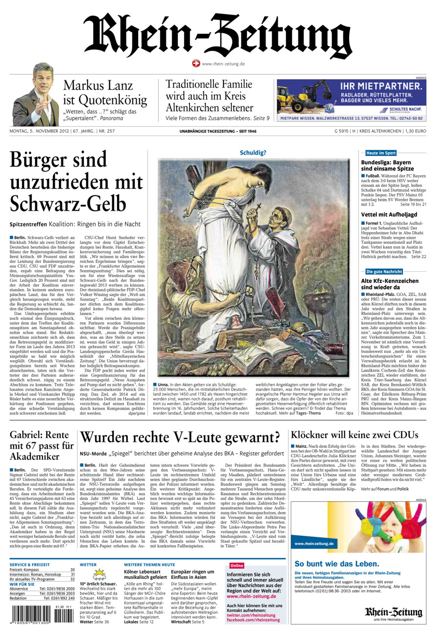 Rhein-Zeitung Kreis Altenkirchen vom Montag, 05.11.2012