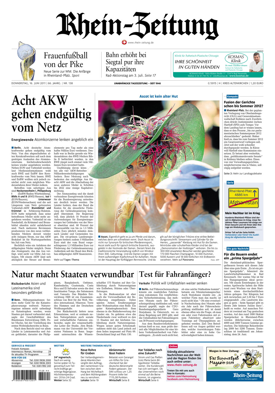 Rhein-Zeitung Kreis Altenkirchen vom Donnerstag, 16.06.2011