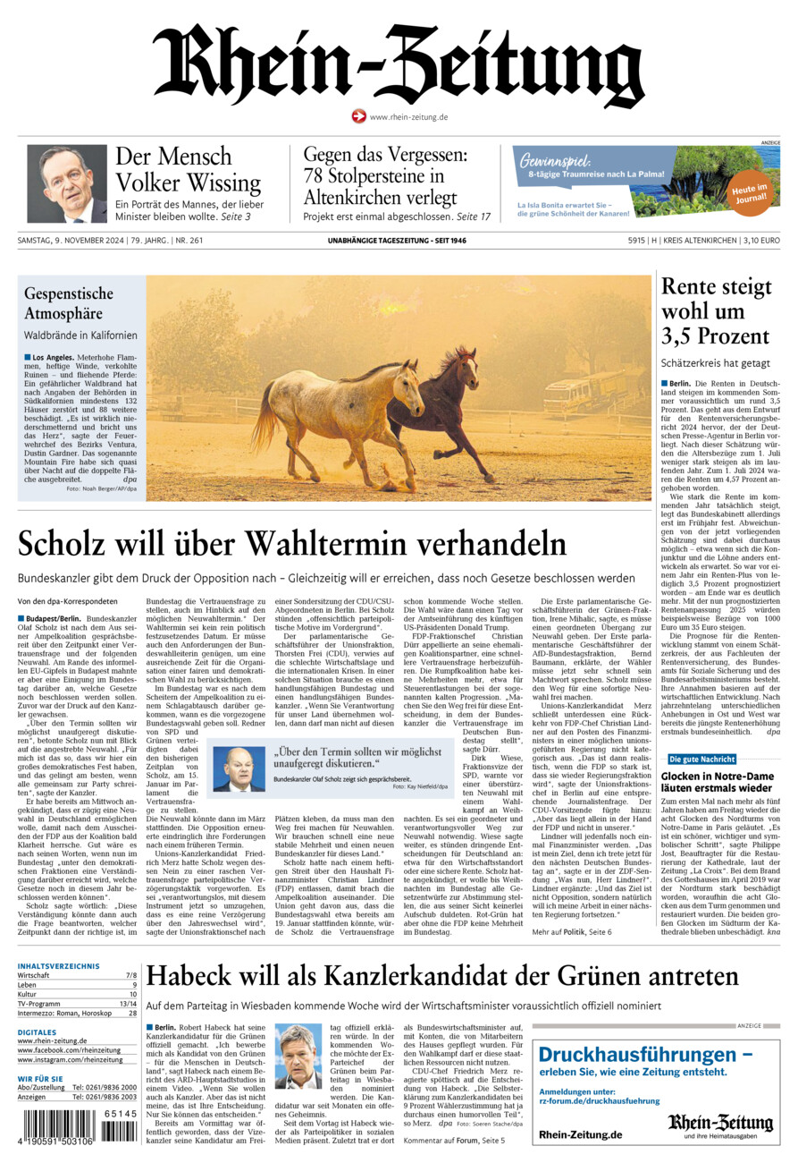 Rhein-Zeitung Kreis Altenkirchen vom Samstag, 09.11.2024