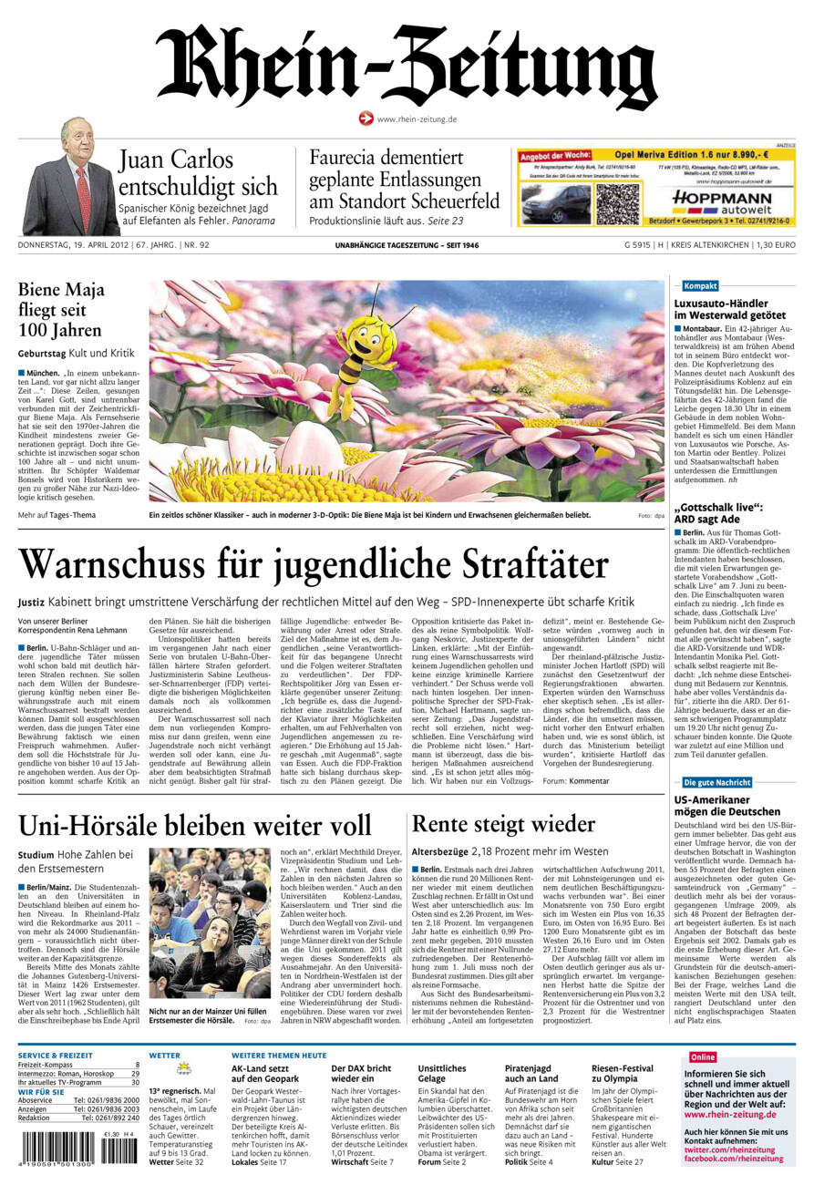 Rhein-Zeitung Kreis Altenkirchen vom Donnerstag, 19.04.2012
