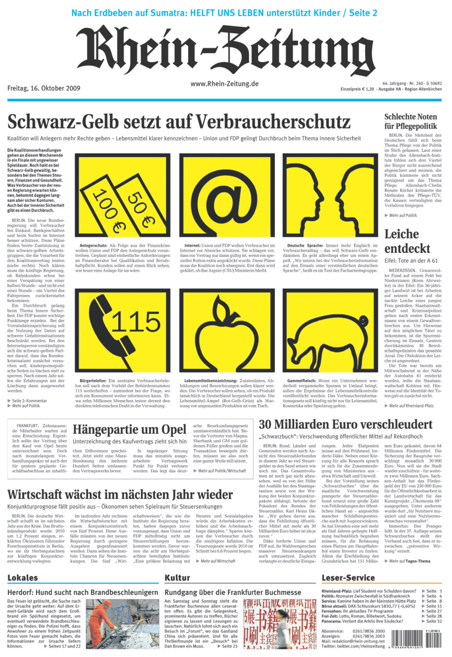 Rhein-Zeitung Kreis Altenkirchen vom Freitag, 16.10.2009