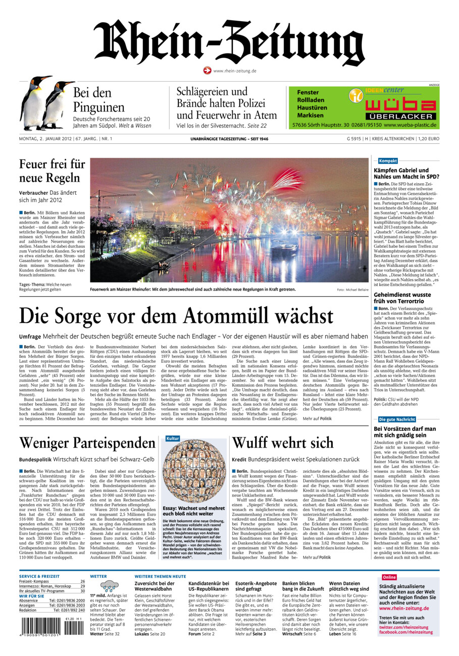 Rhein-Zeitung Kreis Altenkirchen vom Montag, 02.01.2012
