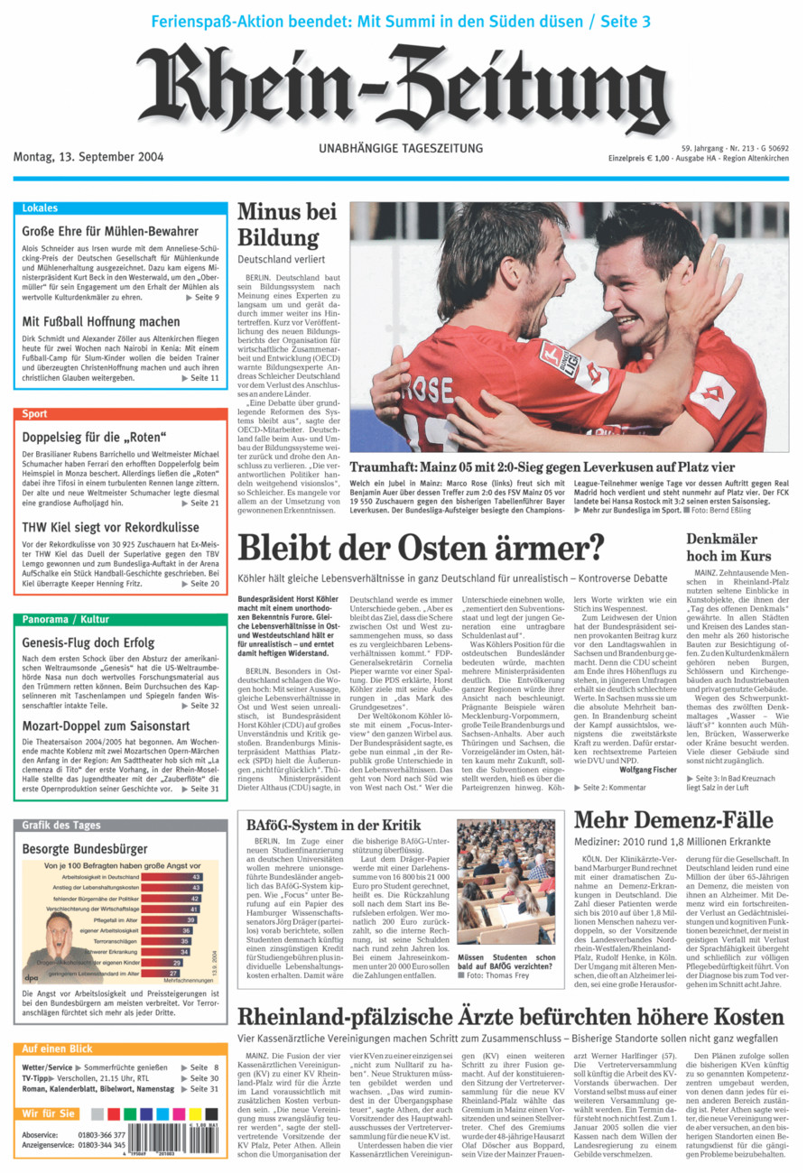 Rhein-Zeitung Kreis Altenkirchen vom Montag, 13.09.2004