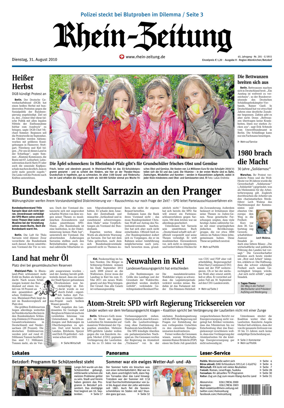 Rhein-Zeitung Kreis Altenkirchen vom Dienstag, 31.08.2010
