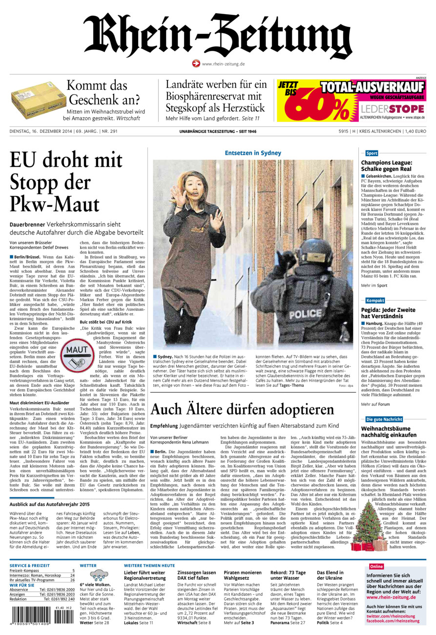 Rhein-Zeitung Kreis Altenkirchen vom Dienstag, 16.12.2014