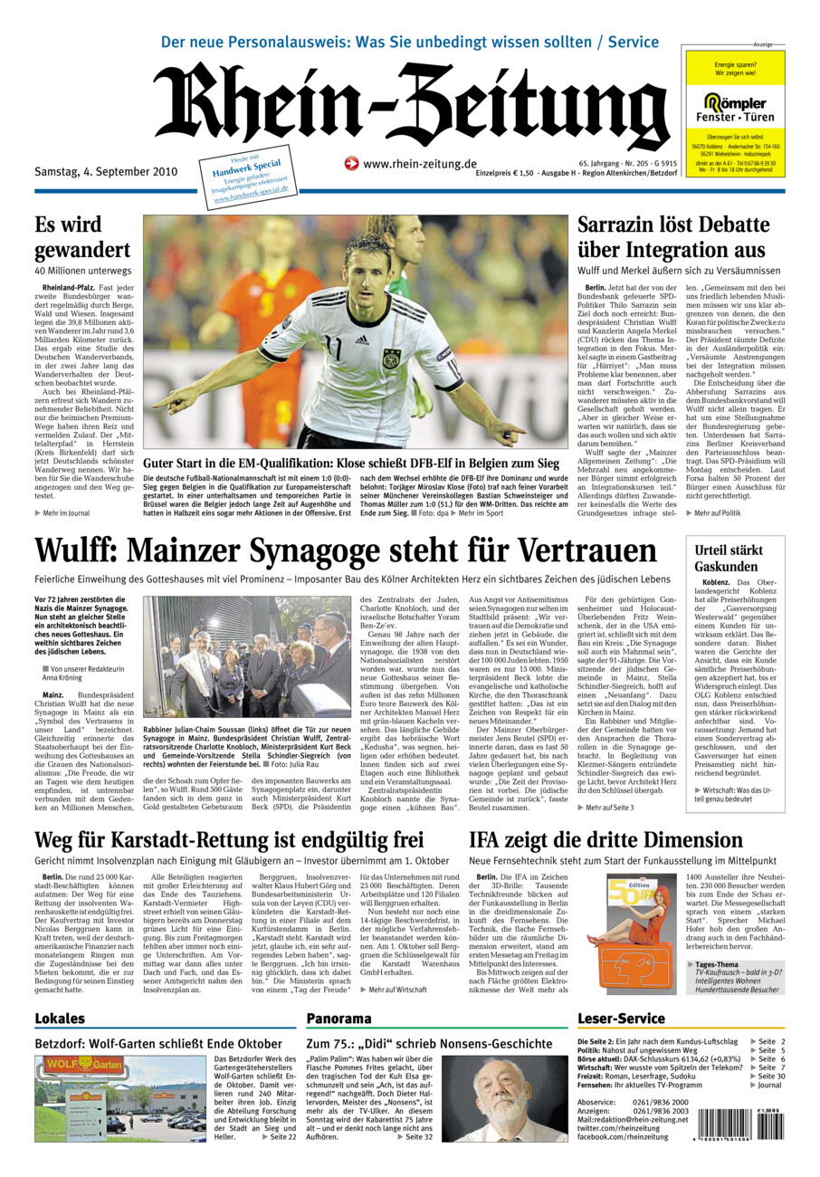 Rhein-Zeitung Kreis Altenkirchen vom Samstag, 04.09.2010