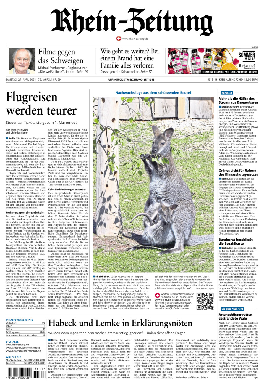 Rhein-Zeitung Kreis Altenkirchen vom Samstag, 27.04.2024