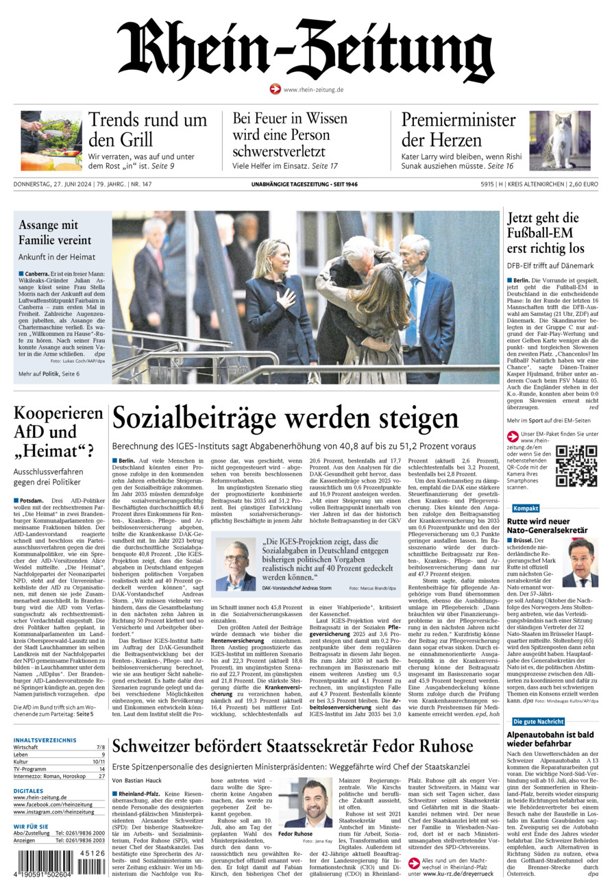 Rhein-Zeitung Kreis Altenkirchen vom Donnerstag, 27.06.2024