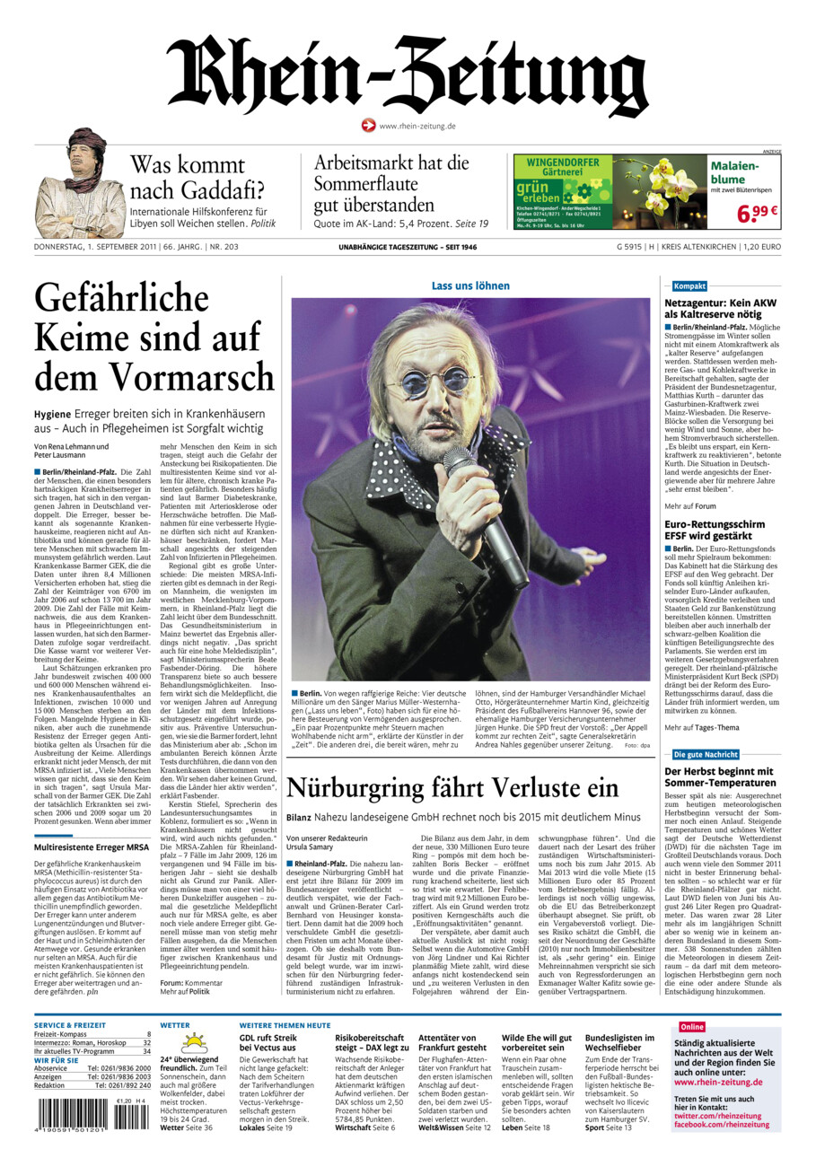 Rhein-Zeitung Kreis Altenkirchen vom Donnerstag, 01.09.2011